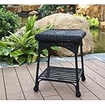 Wicker Lane OTI001-D Outdoor Black Wicker Patio Furniture End Table