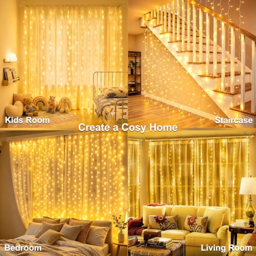 Lichtfam Curtain Lights, 6 x 3 m 600 LED Waterfall Lights with Plug, 8 Modes Decoration Wedding Waterproof Curtain Light for Balcony Garden Party Wall Ceiling Room Indoor Outdoor
