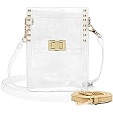 QUDUME Clear Cell Phone Crossbody Bag, Women Small Clear Clutch Purse Cute Transparent PVC Shoulder Bag Stadium Approved for Women Cell Phone Bags Wallet Purse