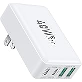 Flat USB C Charger Block, OKRAY 40W 4-Port Type C Fast Charging Brick Foldable Wall Plug, PD3.0&QC3.0 Multiport Slim Travel Power Adapter for iPhone 17 16e 16 15 14 13 12 Pro, iPad Air, Galaxy S25 A16
