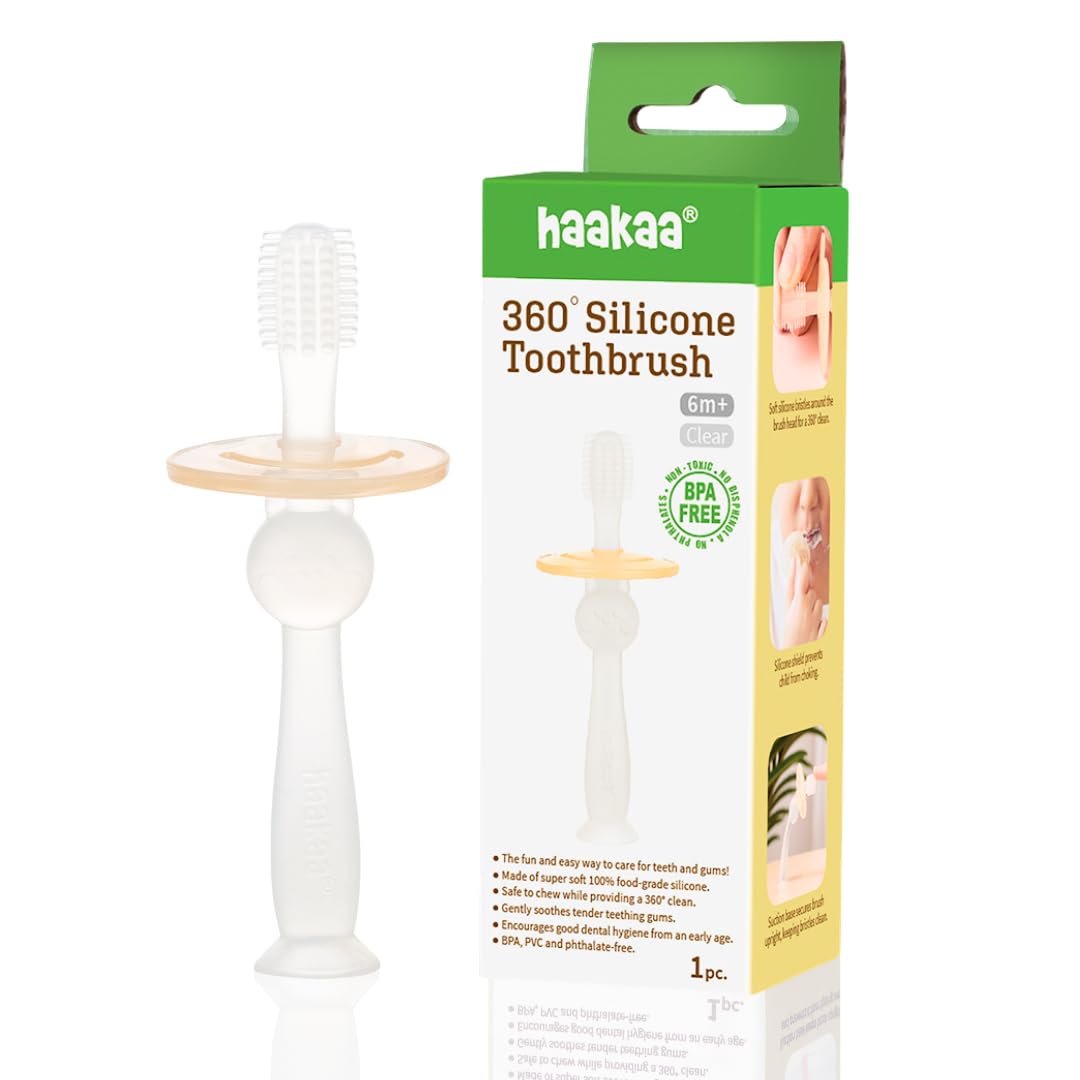 Haakaa 360 Degree Silicone Baby Toothbrush, Clear, 16 g