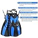 Adult Snorkeling Swim Fins Short blade Diving Fins Adjustable Flippers，1 Pair (Blue, XS/M)