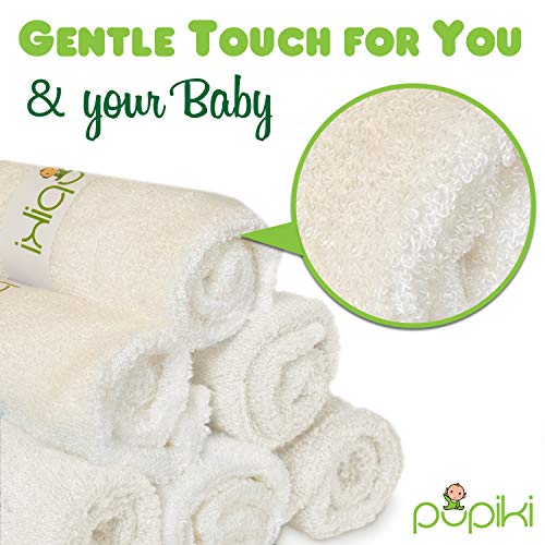 Pupiki Premium Baby Washcloths 6 Ultra-Soft Hypoallergenic 100% Organic Bamboo from Rayon Fiber Baby Bath Washcloth Face Towels Absorbent 10X10 Newborn Towel Pack Unisex Baby Shower Gift White - Thumbnail 3