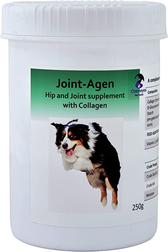 Chemeyes Joint-Agen Hip & Joint Care Powder Supplement for Dogs with Hydrolysed Collagen, Glucosamine, Vitamin-C & Hyaluronic Acid - Promotes Supple & Mobile Joints, Hip & Joint Support - 250g