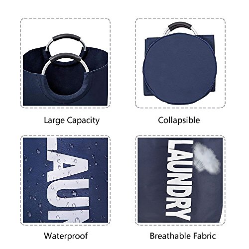 XIFIRY Large Laundry Basket, Collapsible Fabric Laundry Hamper, Foldable Clothes Bag, Folding Washing Bin for College Dorms Family (Dark Blue) - Thumbnail 2