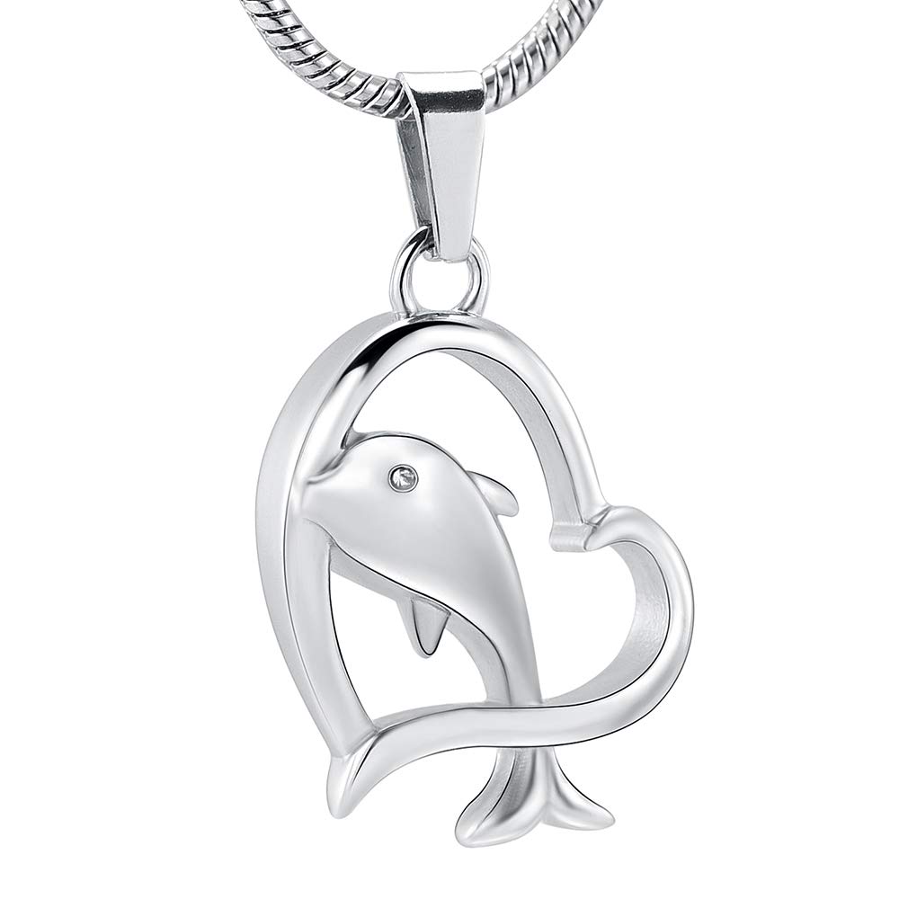 Dolphin Cremation Jewellery for Ashes Pendant Stainless Steel Keepsake Memorial Urn Necklace for Ashes for Pet/Human (Silver)