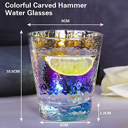 Drinking-Glasses-Set-of-2-Rainbow-Colored-Stemless-Wine-Glass-Embossed-Bar-Shot-Glassware-for-Water-Whiskey-Cocktails-Birthday-Gifts-for-WomenFriendsCoupleTeen-Girl-350ml