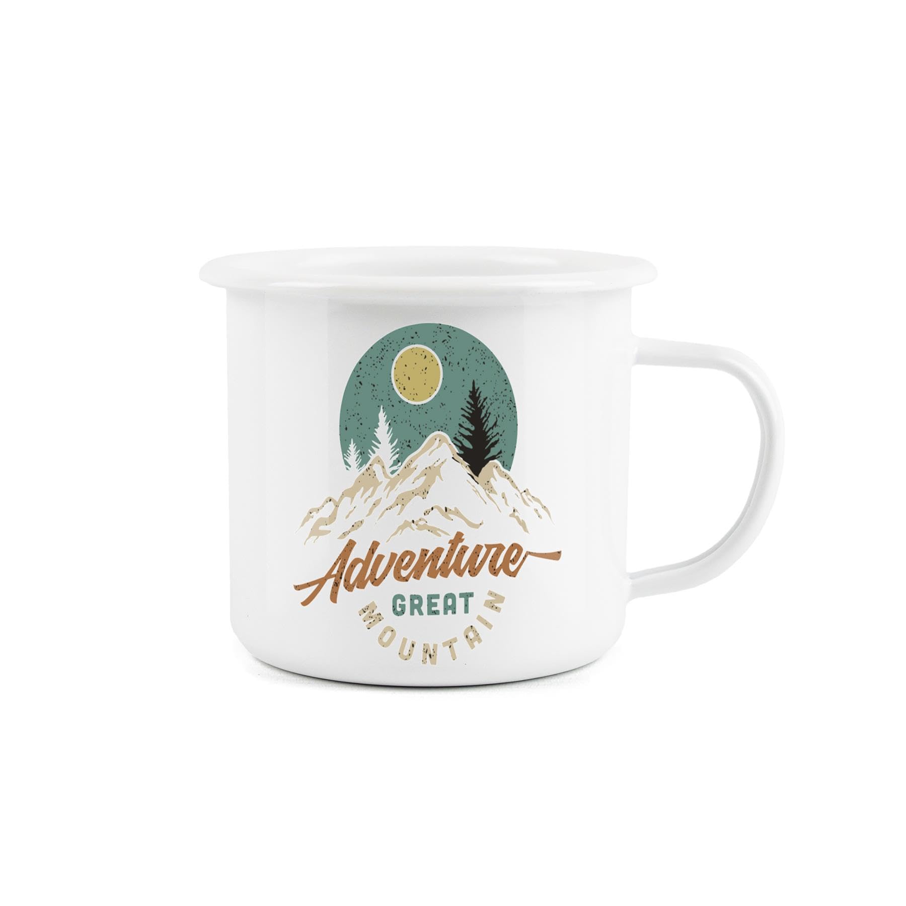 Adventure Great Mountain Vintage Style Enamel Mug - Camping Gift Durable Hot Drinks White Outdoor Cup - Travel Picnics Home Hiking