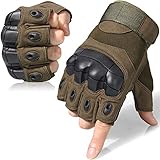 JIUSY Tactical Gloves Military Fingerless Hard Rubber Knuckle Half Finger for Army Gear Sports Driving Shooting Paintball Riding Motorcycle Hunting Gloves Size Large Green
