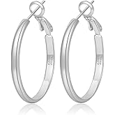 LOUMILEO 2mm Thin 925 Sterling Silver & 14k Gold Plated Hoop Earrings Large Silver Hoop Earrings Hypoallergenic Lightweight Hoops Earrings for Women 30/40/50/65MM