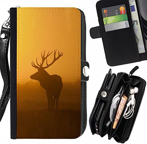 SHIMIN FOR SAMSUNG GALAXY S7 morning nature deer moose sunset sunrise Zipper Wallet With Strap Card Holder Case Cover