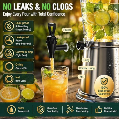 WantJoin Beverage Dispenser with Stand, 2 Gallon Drink Dispenser with Ice Core, Stainless Steel Juice Dispenser with Spigot, Clear PC Beverage Jar for Parties, Buffet, Lemonade, Juice (8 L)