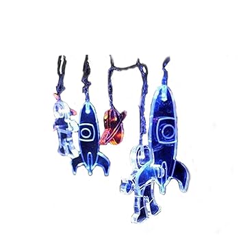 12er LED Acryl Lichterkette Astronaut Rakete Kinder Deko ...