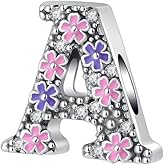 GOUWO Flowers 925 Sterling Silver Initial A-Z Letter Charm for Bracelets & Necklaces with 5A Cubic Zirconia Jewelry Gift for Women