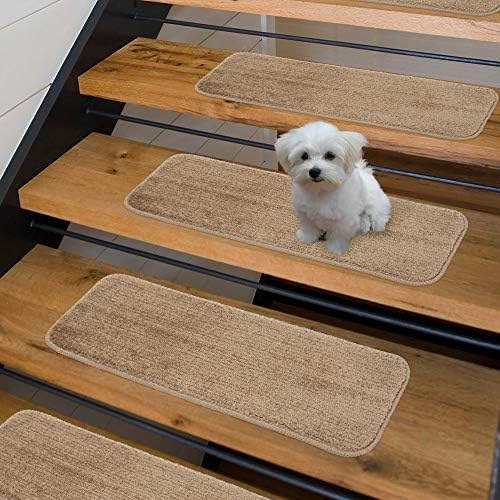 Sweethome Stores Non-Slip Shag Carpet Stair Treads, (9"X26")-5 Pack- Camel Solid