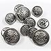 11 Piece Vintage Antique Brass (Bronze) Metal Blazer Button Set - King's Crowned, Vine Crest - for Blazer, Suits, Sport Coat, Uniform, Jacket (Antique Dark Silver)