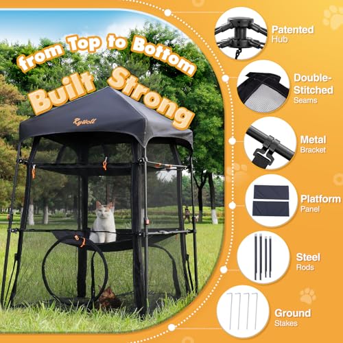 Rywell Extra Large Triple Catio Outdoor Cat Enclosure,57 * 43 * 43in Pop Up Catio Enclosure with Sunshade,Foldable Cat Tent for Puppy Rabbit Ferret(Within Carry Bag&Ground Stakes)