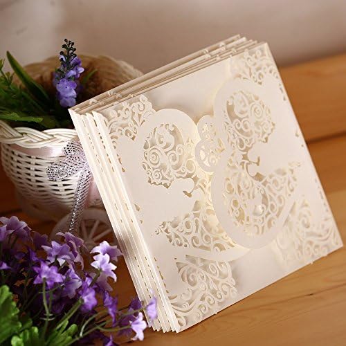 Beige Romantic Wedding Birthday Party Invitation Card Paper Delicate Carved Heart Pattern Decoration Supplies 20Pcs/pack