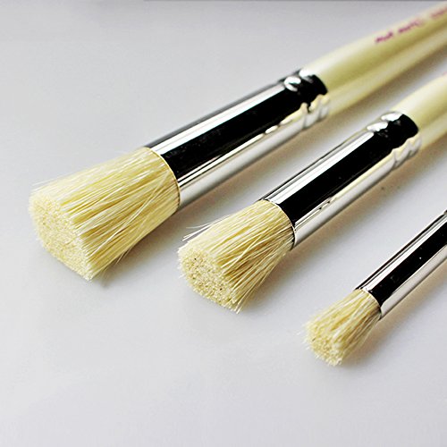 Stencil Brushes Set, Pure Natural Bristle DIY Art Crafts Paint Brush (Size 4, 8 and 12)