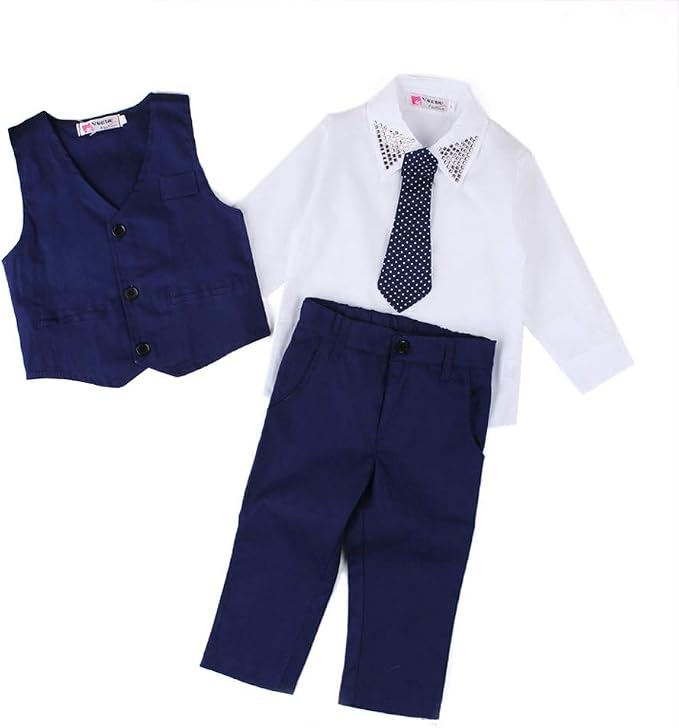 Baby Jungen Anzug Set - Langarm Hemd + Weste + Hose Produktbild-Vorschau 2