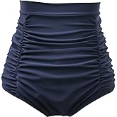 COCOPEAR Women's Ruched High Waisted Bikini Bottom Retro Vintage Swim Short Tankinis