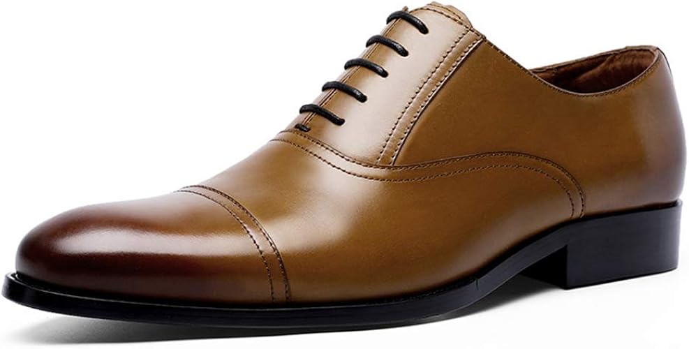 Amazon ジョイジョイ ビジネスシューズ メンズ 革靴 甲高 ストレートチップ 本革 プレーントゥ 結婚式 内羽根 フォーマル ビジネス レザー 紳士靴 幅広 カジュアル メンズシューズ 春 トレンド ブラウン Joyjoy ジョイジョイ レースアップシューズ