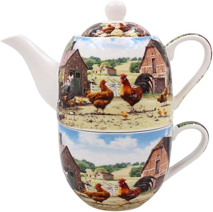 The Leonardo Collection Cockerel and Hen Tea for One by Macneil Studios