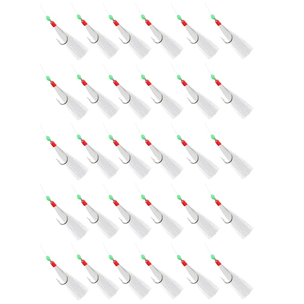 30 Pcs Mackerel Feathers Rigs Hooks with Luminous Beads for Mackerel Pollock Cod Sea Fishing Lures Bait Tackle Accessories, 6 Packs