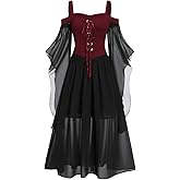 Women's Gothic Punk Dress Cold Shoulder Butterfly Sleeve Christmas Cosplay Party Dress