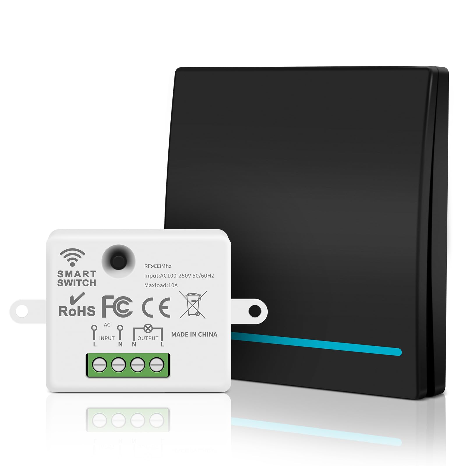 Aroidful Wireless Light Switch Kit, Remote Control Light Switch 250V No Wiring Easy Installing, 30M Range, Self Powered Wireless Light Switch Quick Create or Relocate On/Off RF Switch for Lamp