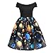 Elfremore Women Planet Print Dress Hepburn Retro Swing Cocktail Dress