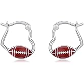 Lypic Heart Sports Earrings 925 Sterling Silver Football/Volleyball/Basketball/Baseball Hoop Earrings Sports Jewelry for Women