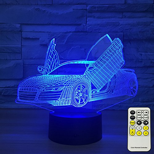 image for INSONJOHY Sport Car 3D Optical Illusion Lamps Night Lights for Kids 7 