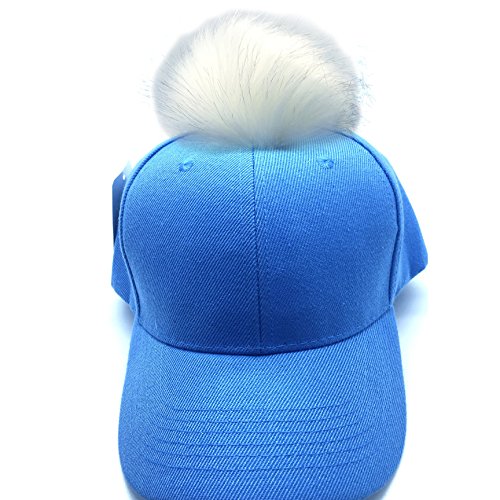 Women's Faux Fur Pom Pom Acrylic Fabric Baseball Cap (royal)