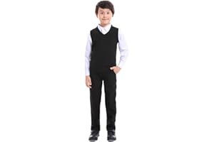 TopTie Kid Uniform Sweater Vest V-Neck Cotton Knit Pullover (Navy/Black)