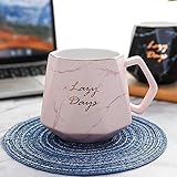 TFWell Cute Coffee Mug, Marble Ceramic Mug, Novelty Tea Cup, Unique Coffee Mug Gifts for Women, Man, Girls, Boys, Friends and Family, 14oz (Pink)
