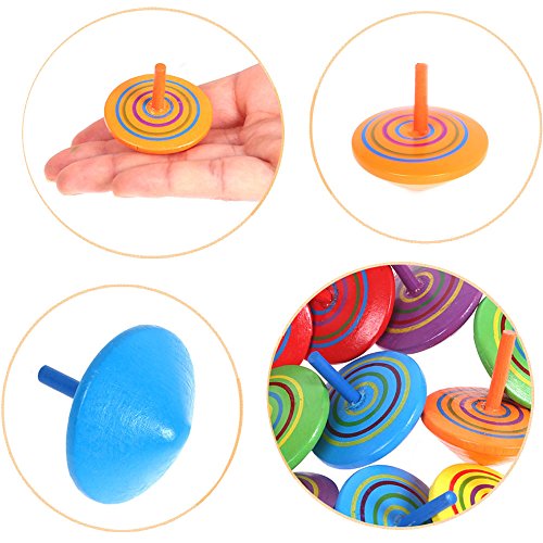 Kreisel aus Holz,12 Stück Mini Bunt Basteln Holzkreisel Set, Verschiedenen Mustern Bieten Einen Tollen Effekt Beim… – Bild 5