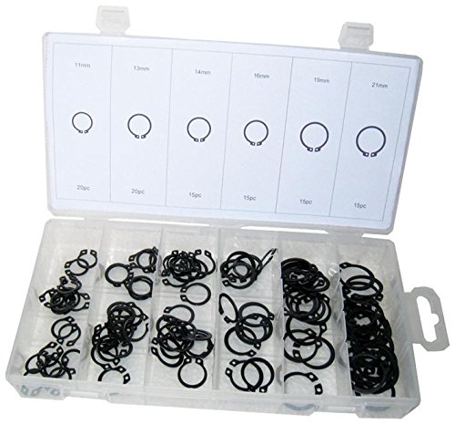 DURATOOL External Circlip Set 100-Piece – Black Steel Assortment with 11-21mm Sizes – D01878