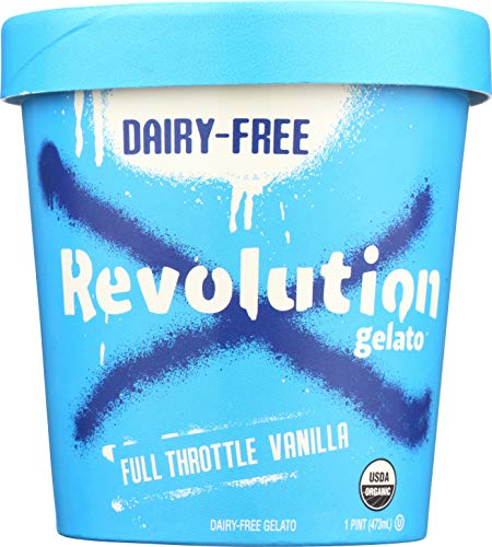 Revolution Gelato 6 Pack Pints: Sampler - 1 chocolate, 1 vanilla, 1 mango, 1 orange, 1 coffee, 1 cardamom; DAIRY-FREE · CERTIFIED ORGANIC · MADE FROM PLANTS · GLUTEN FREE · KOSHER · VEGAN · NO GMOS