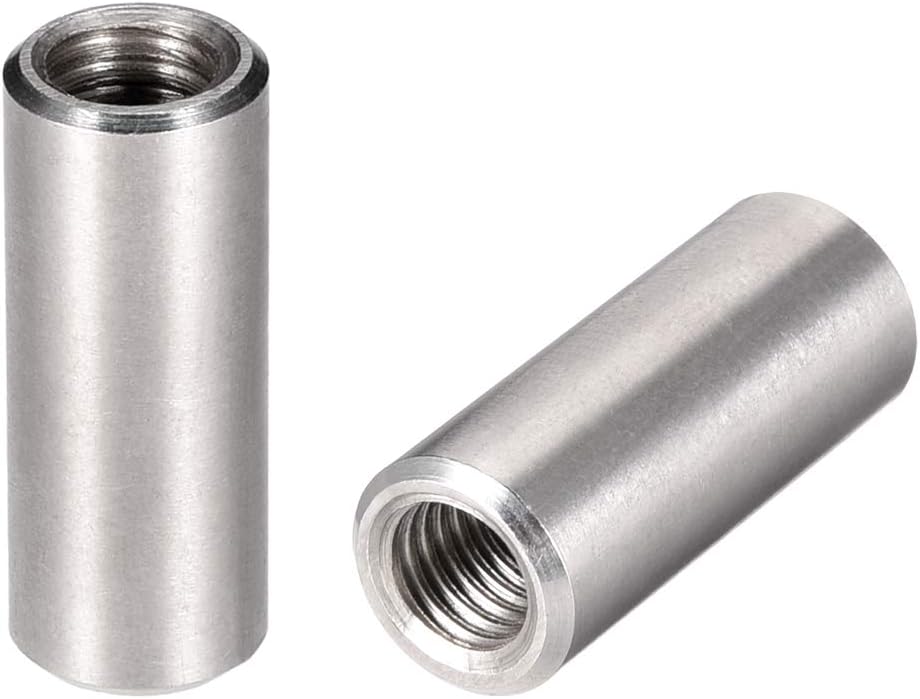 sourcing map M8 Round Connector Nuts, 304 Stainless Steel Coupling Nut 30mm/1.17inch Length,Pack of 10, Silver, M8x30mm