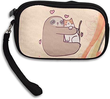 Sloth Loves Cat Funny Coin Purse Wallet Wristlet Pouch Coin Wallet Zipper Change Holder
