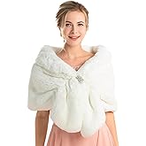 Unicra Wedding Fur Wraps and Shawls Faux Fox Fur Stoles Winter Cover Up with Rhinestones Brooch for Women and Girls
