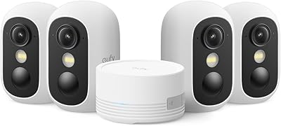 eufy eufyCam C35 (4er-Pack), Kabellose Überwachungskamera Außen & Innen, Magnetische Halterung, Farbnachtsicht, Lokaler Speicher, IP67, Gesichtserkennung, Solarpanel-Kompatibel, Ohne ABO, Weiß
