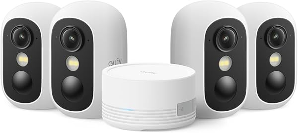 eufy eufyCam C35 (4er-Pack), Kabellose Überwachungskamera Außen & Innen, Magnetische Halterung, Farbnachtsicht, Lokaler Speicher, IP67, Gesichtserkennung, Solarpanel-Kompatibel, Ohne ABO, Weiß