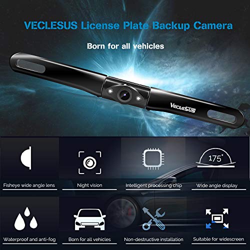 VECLESUS T1 Backup Camera with 4.3â€ Mirror Monitor for Car Waterproof Night Vision Backup Camera License Plate