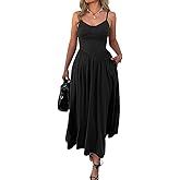 Evzeiem Womens Spaghetti Strap Maxi Dresses Summer Casual Sleeveless A Line Long Flowy Dress with Pockets Beach Sundresses