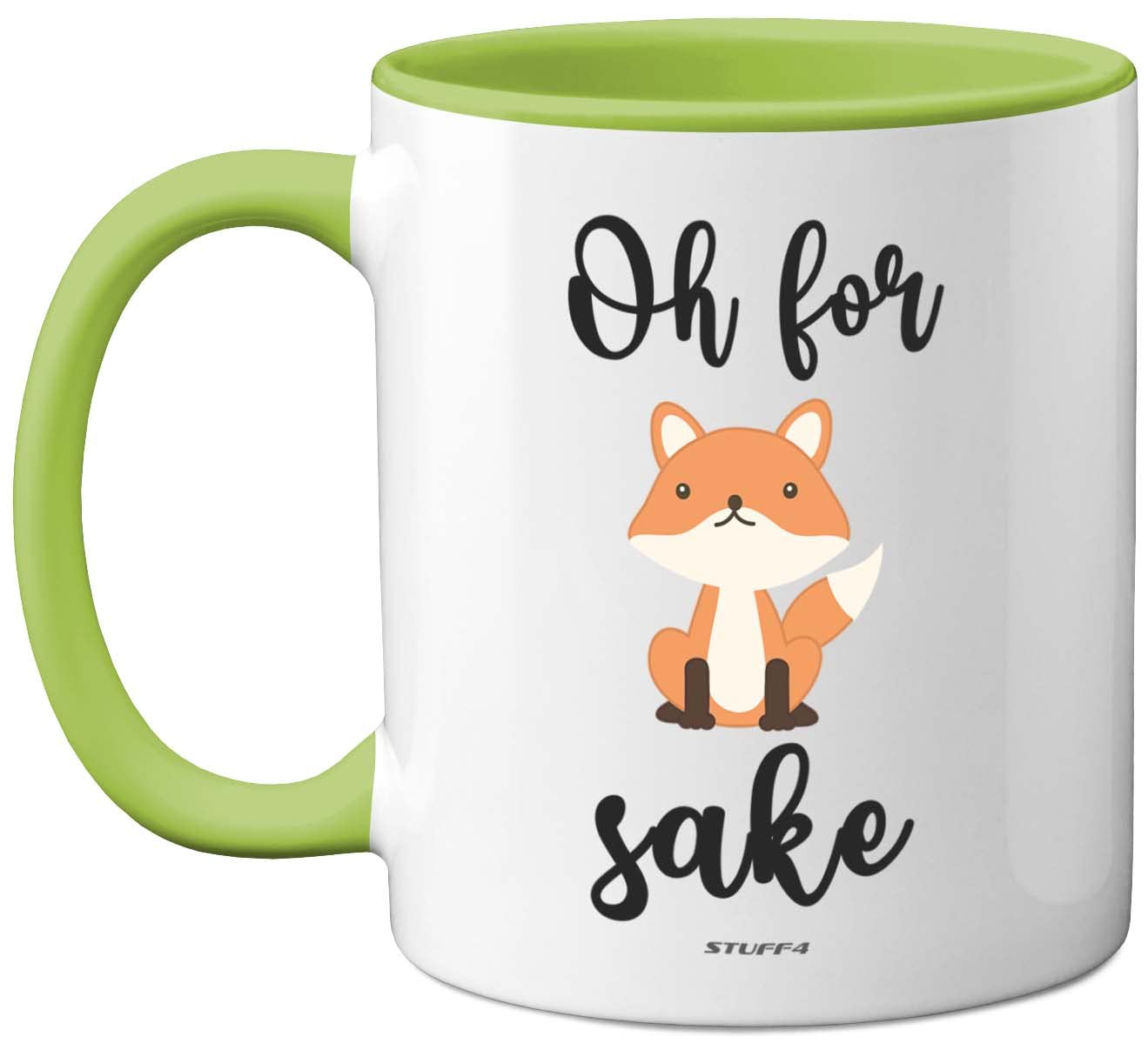 Stuff4 Oh for Fox Sake Mug, 11oz Ceramic Dishwasher Safe Premium Green Handle Mugs Fox Gifts, Funny Funny Gifts for Friends, Cute Women and Men