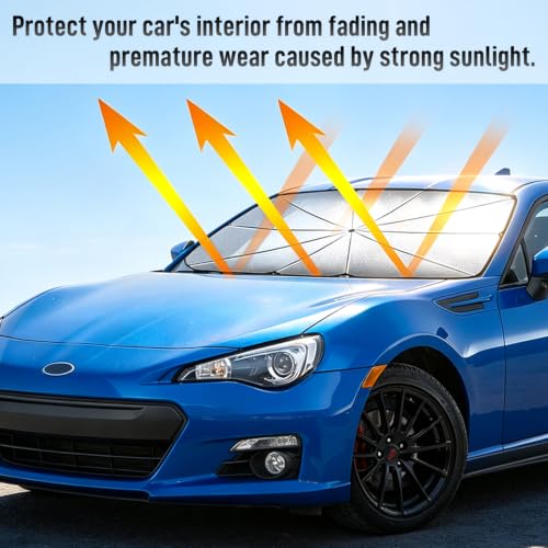 Car Windshield Sunshade Umbrella, Car Windscreen Sun Shade, Foldable Car Windshield Sun Shade Umbrella with 360° Rotatable Bendable Shaft, Universal for Cars, Vans, SUVs & Trucks
