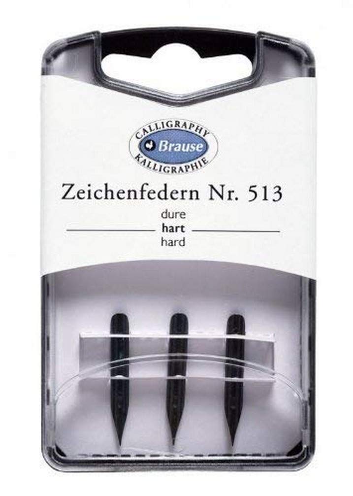 Brause 300513B - Drawing nibs for penholder - Box of 3 rigid metal drawing nibs - German manufacturer - Hard and Very Fine point - calligraphy - writing