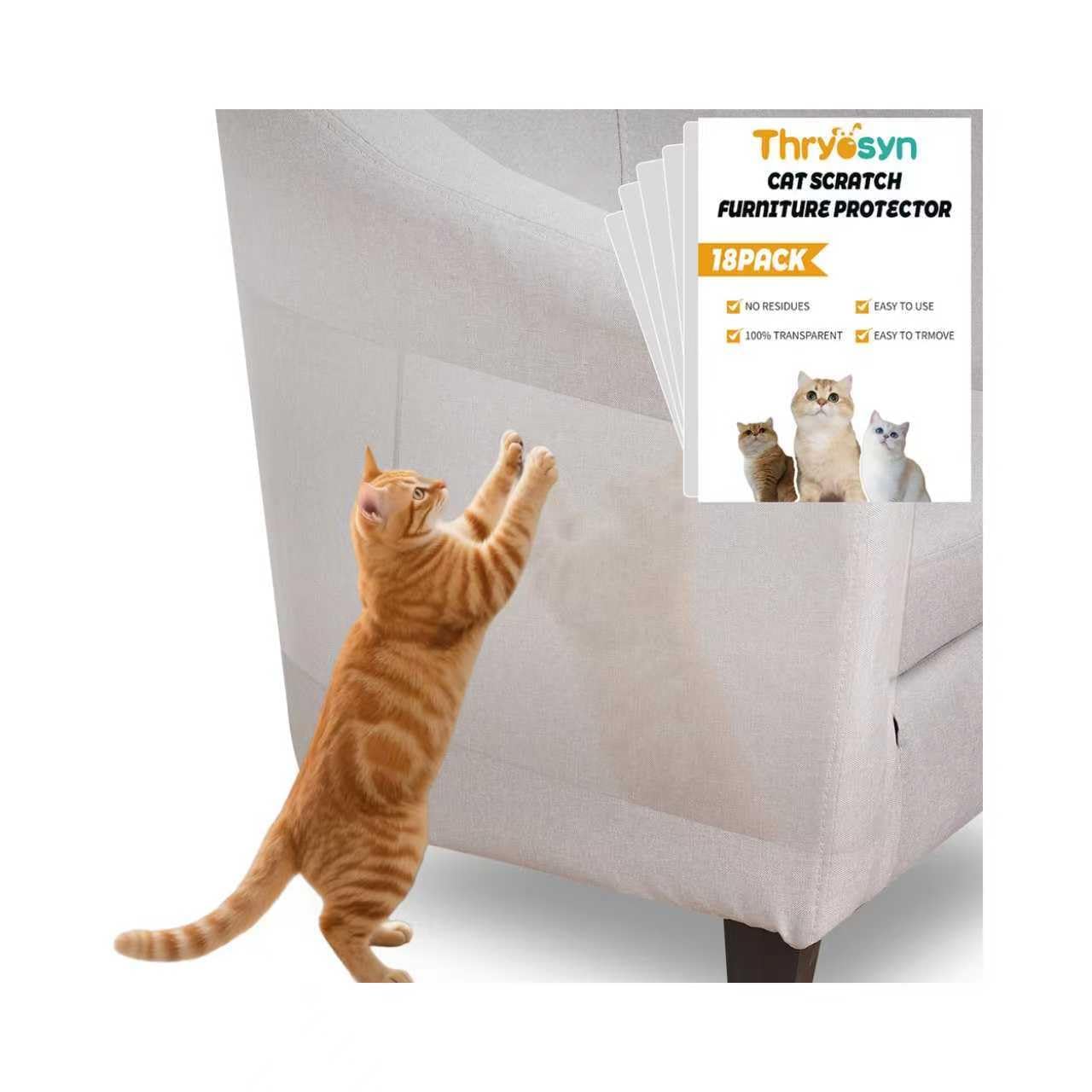 Photo 1 of 18 PCS Large Anti-Cat Scratch Furniture Protector, Single-Sided Heavy-Duty, Trimmable Self-Adhesive Couch Protector from Cat Claws, No Pins, Couch Arms, Chairs & Seat Edges - 17in